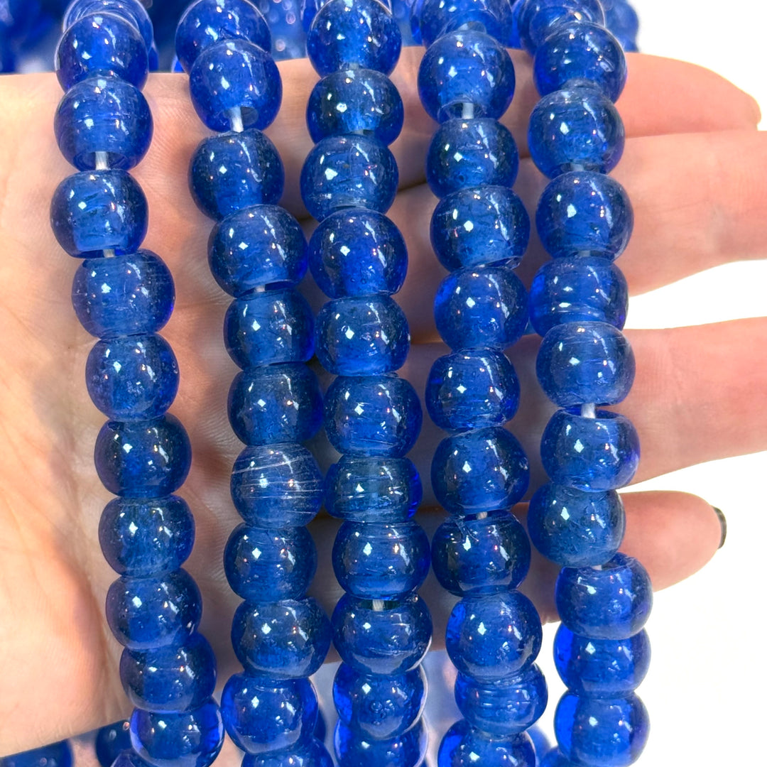 Traditional Turkish Artisan Handmade Round Large Hole Glass Beads, 10 Beads in a pack
