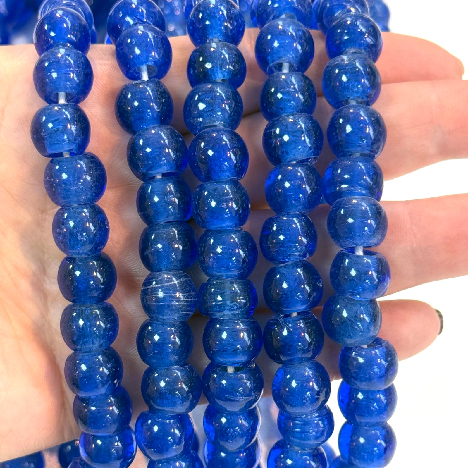 Traditional Turkish Artisan Handmade Round Large Hole Glass Beads, 10 Beads in a pack