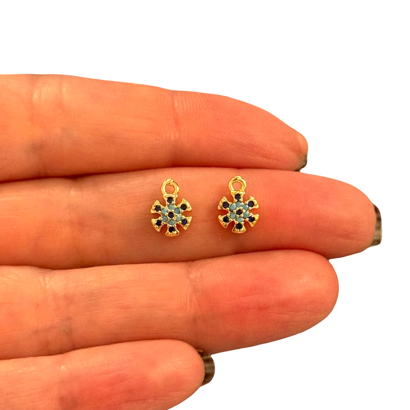 24Kt Gold Plated Blue Blossom CZ Charm – 9x7mm (2pcs)