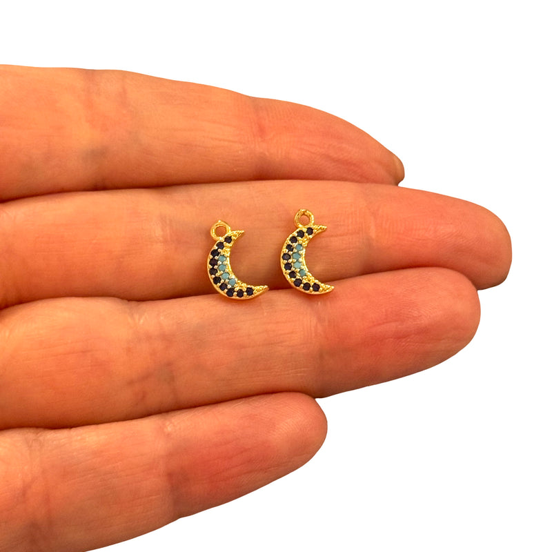 24Kt Gold Plated CZ Crescent Moon Charm – 12x7mm (2pcs)