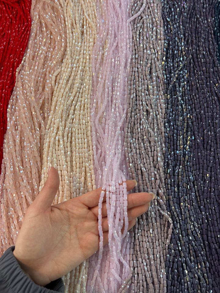 Faceted Baguette Crystal Glass Beads – Cornflower Blue AB, 7x4.5x3.5mm, Approx. 78–80 Beads, 54.5cm / 21.5" Strand