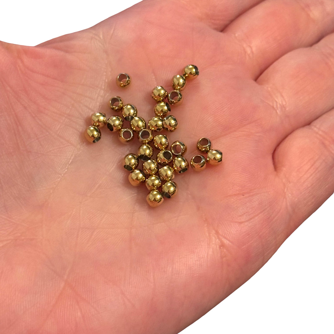 Waterproof 24Kt PVD Gold Plated 4mm Stainless Steel Spacer Balls, 10pcs