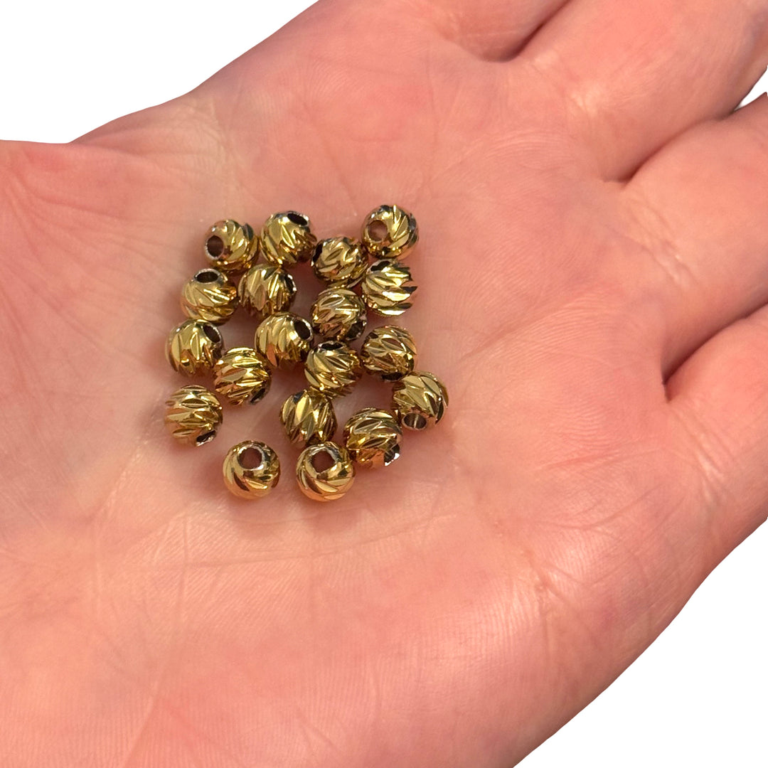 Waterproof 24Kt PVD Gold Plated 6mm Stainless Steel Laser Cut Dorica Spacer Beads, 10pcs