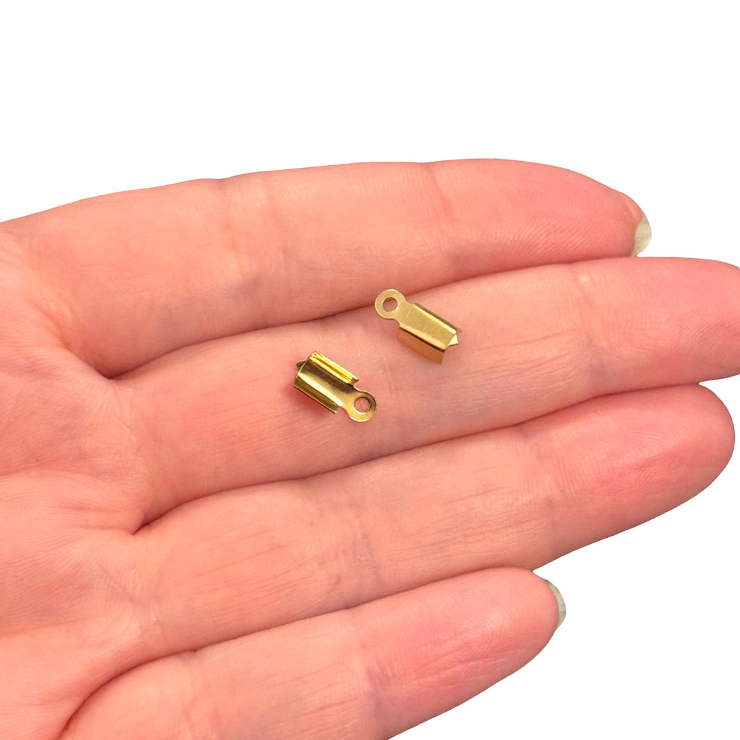 Waterproof 24Kt PVD Gold Plated Stainless Steel Cord Ends – 3x5mm, 1mm Loop Hole, 1 Pair