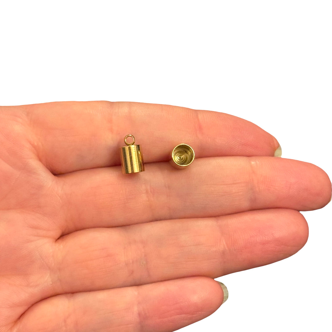 Waterproof 24Kt PVD Gold Plated Stainless Steel Tassel End Caps – 7x6mm, 5mm Inner Diameter, 1 Pair
