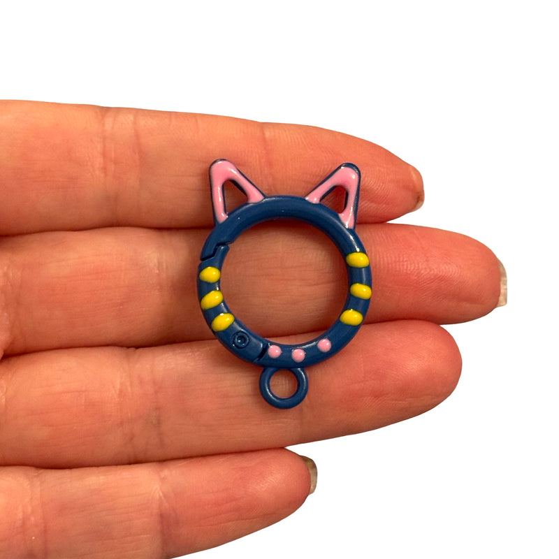 Blue Cat Ear Enamel Keychain & Bag Charm Clip – 35x25mm