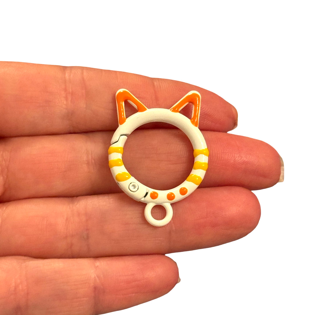 White &amp; Orange Cat Ear Enamel Keychain &amp; Bag Charm Clip – 35x25mm