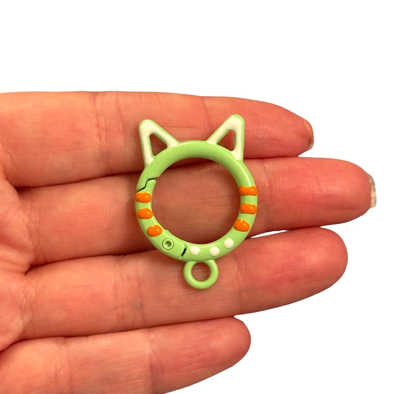 Mint Green Cat Ear Enamel Keychain & Bag Charm Clip – 35x25mm