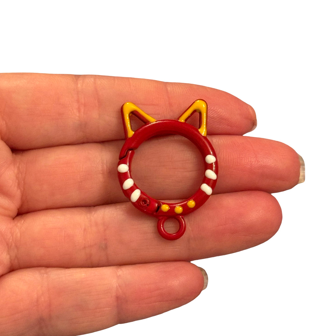 Red Cat Ear Enamel Keychain &amp; Bag Charm Clip – 35x25mm