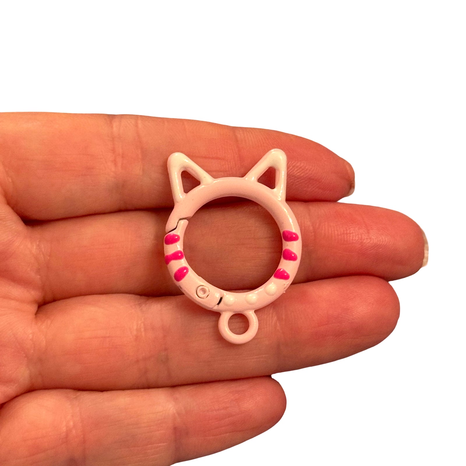 Pink Cat Ear Enamel Keychain & Bag Charm Clip – 35x25mm