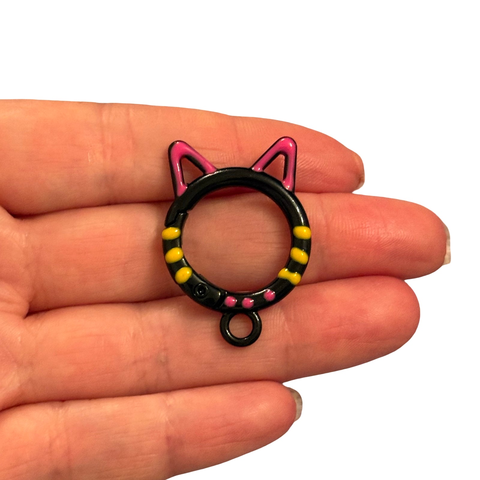 Black Cat Ear Enamel Keychain & Bag Charm Clip – 35x25mm