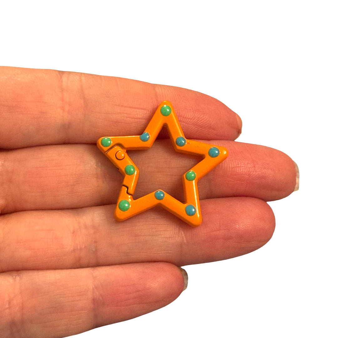 Orange Star Enamel Keychain &amp; Bag Charm Clip – 31mm