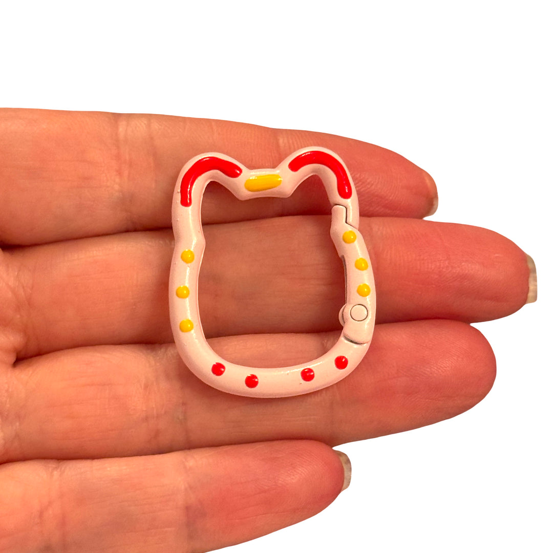 Pink Cat Head Enamel Keychain &amp; Bag Charm Clip – 35x28mm