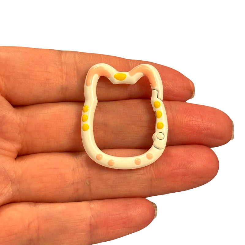 White Cat Head Enamel Keychain & Bag Charm Clip – 35x28mm