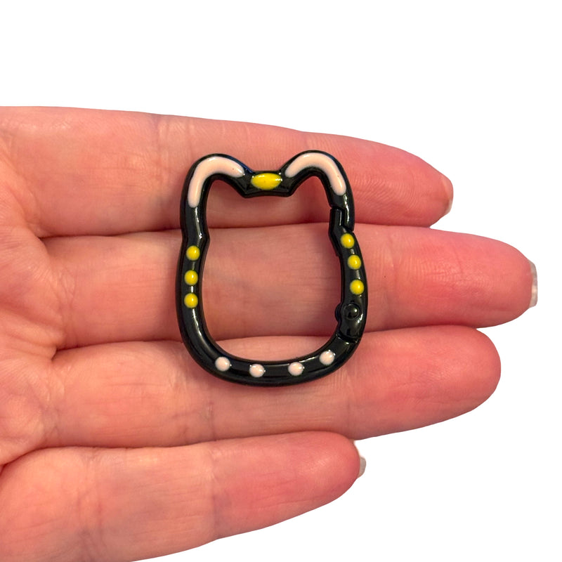 Black Cat Head Enamel Keychain & Bag Charm Clip – 35x28mm
