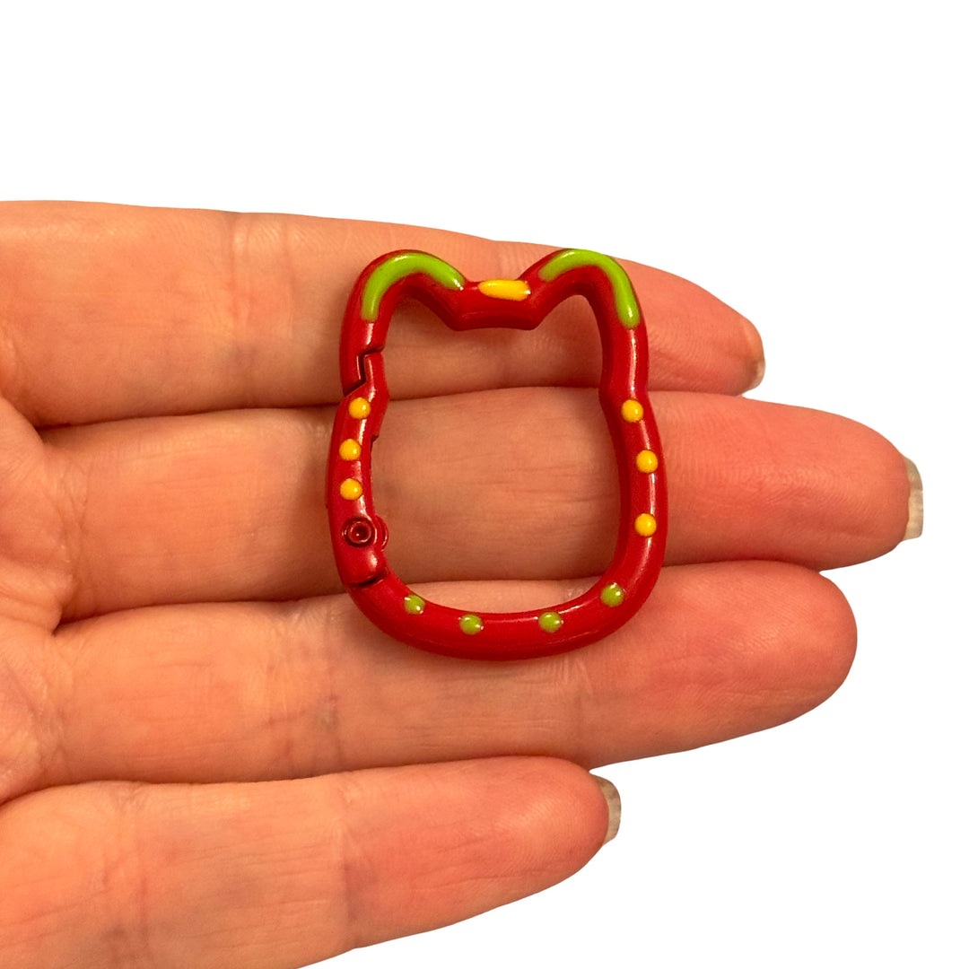 Red Cat Head Enamel Keychain &amp; Bag Charm Clip – 35x28mm