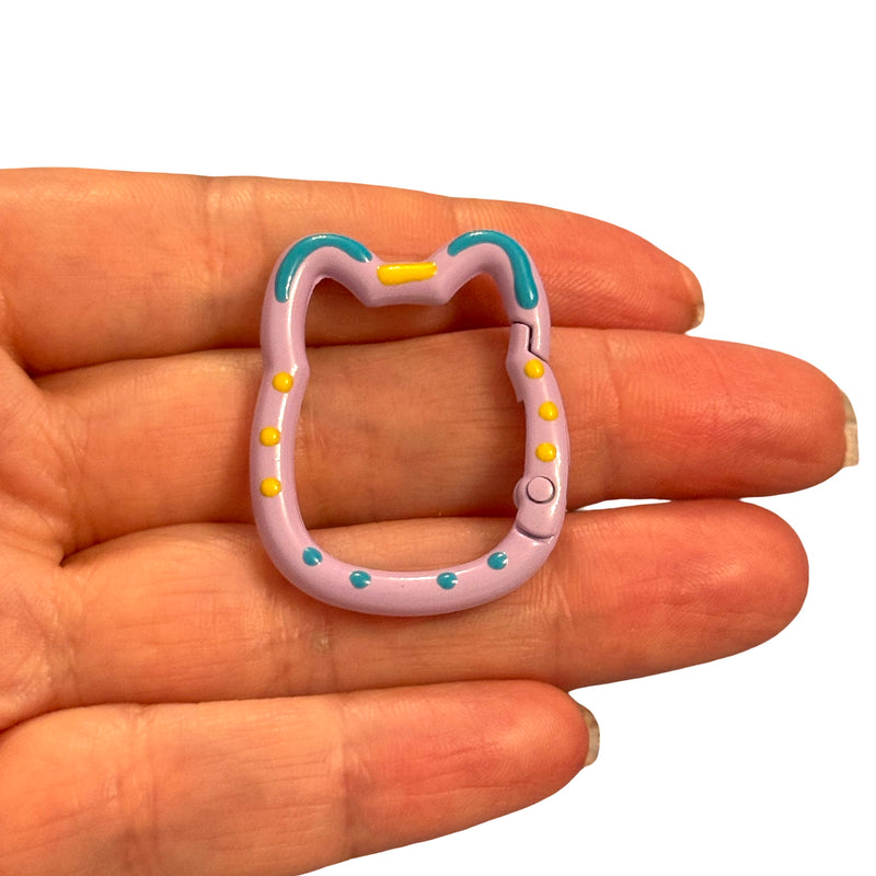 Lilac Cat Head Enamel Keychain & Bag Charm Clip – 35x28mm