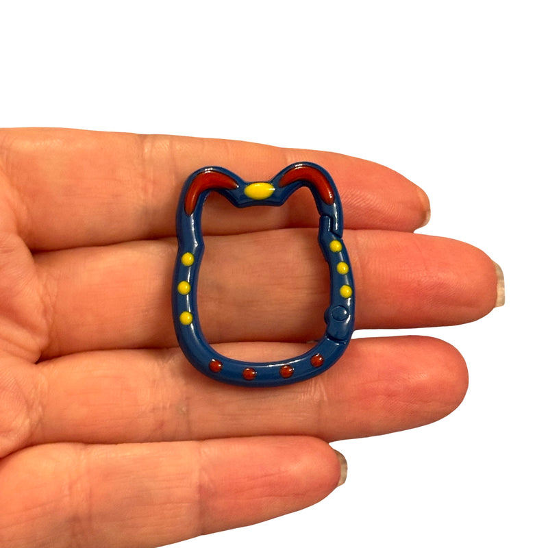 Blue Cat Head Enamel Keychain & Bag Charm Clip – 35x28mm