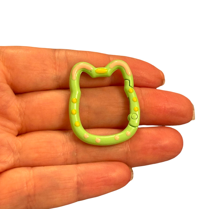 Mint Green Cat Head Enamel Keychain & Bag Charm Clip – 35x28mm