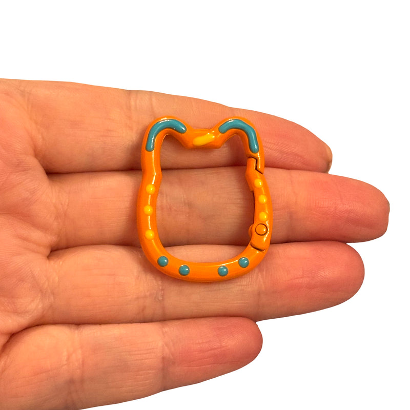 Orange Cat Head Enamel Keychain & Bag Charm Clip – 35x28mm