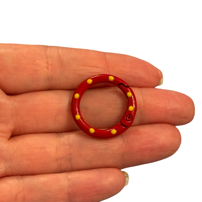 Red Enamel Keychain Clip & Bag Charm Clip with Yellow Dots – 25mm
