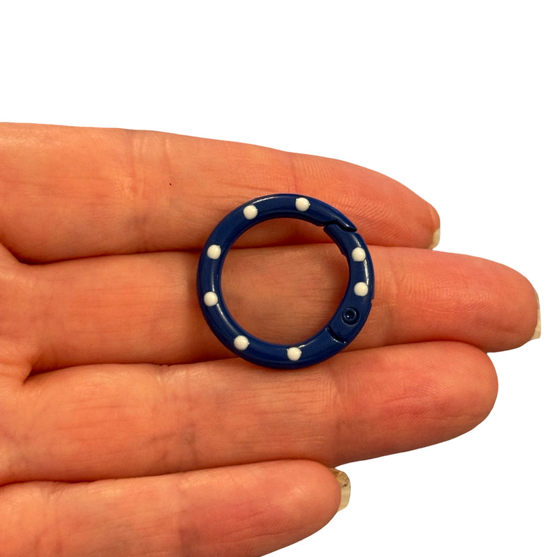 Navy Blue Enamel Keychain Clip & Bag Charm Clip with White Dots – 25mm