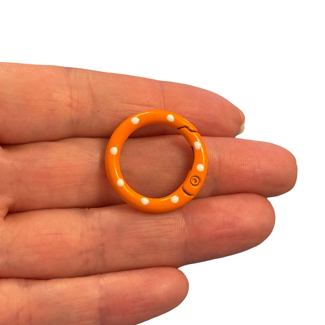 Orange Enamel Keychain Clip &amp; Bag Charm Clip with White Dots – 25mm