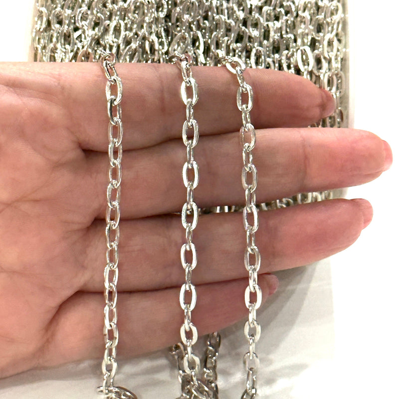 Silver Plated 6.5x4mm Open Link Chain, 1 Meter Silver Plated Link Chain