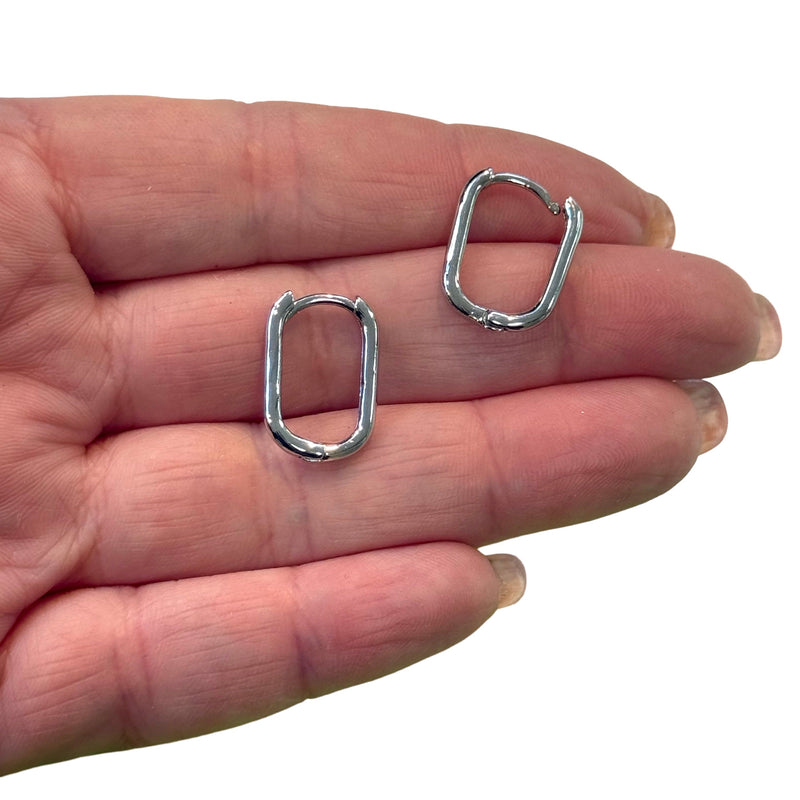 Rhodium Plated Brass Leverback Earrings, 18x12mm Rhodium Plated Leverback Earring Hoops