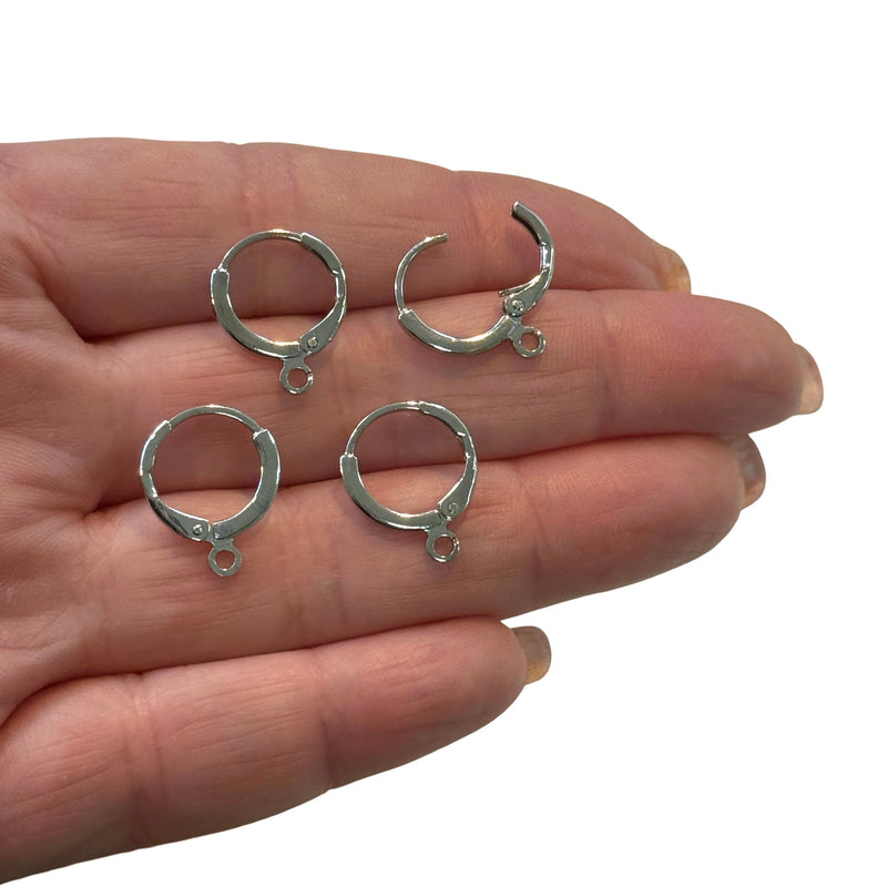 14mm Rhodium Plated Huggie Hoop Earrings,Delicate Huggie Earrings, Leverback Earrings