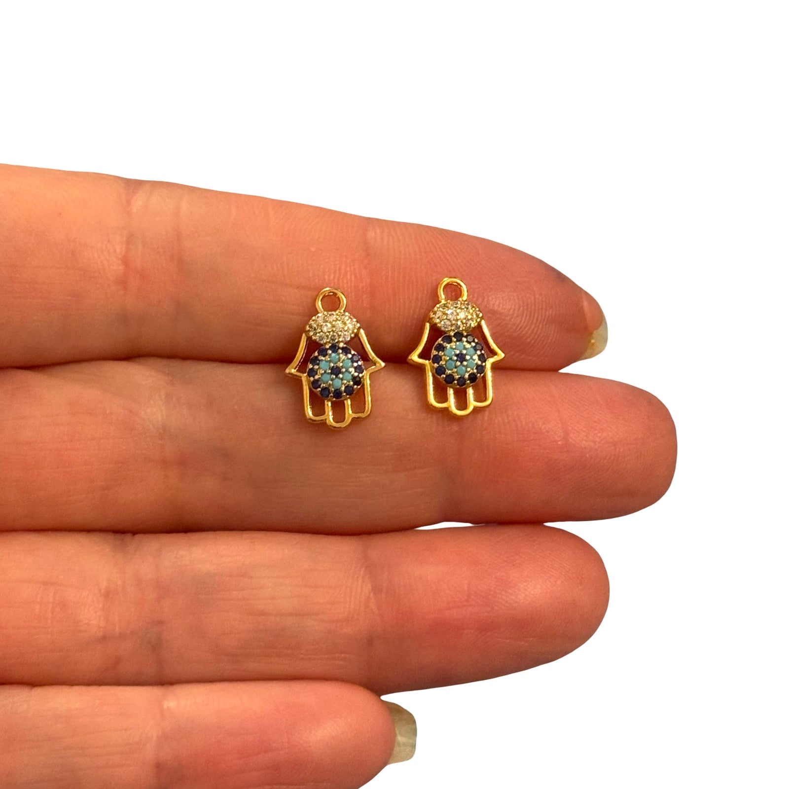 24Kt Gold Plated CZ Hamsa Charms (2 pcs Pack)