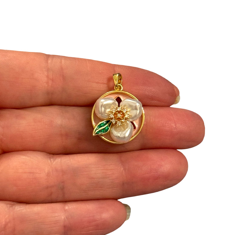 24Kt Gold Plated Pearl Petal Floral Pendant – Brass Charm