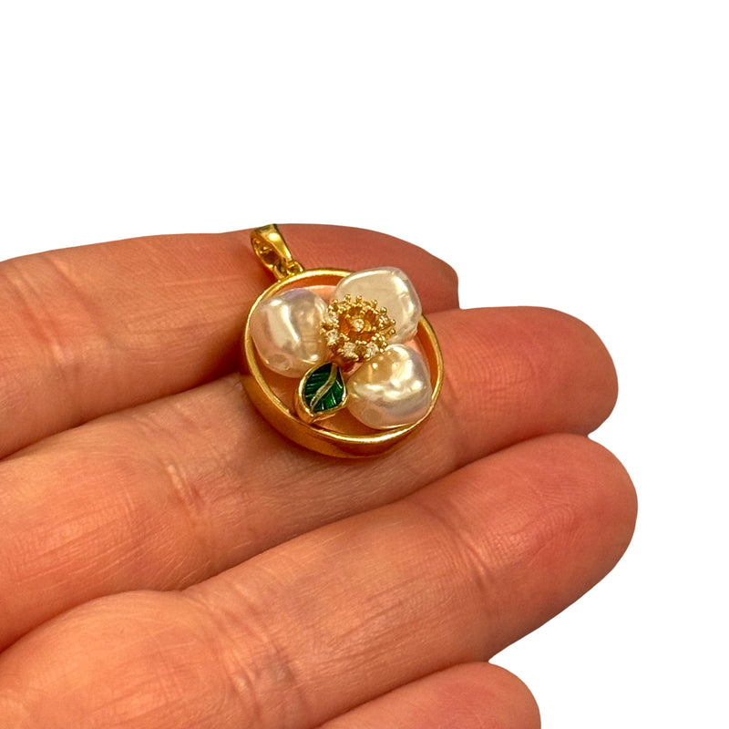 24Kt Gold Plated Pearl Petal Floral Pendant – Brass Charm