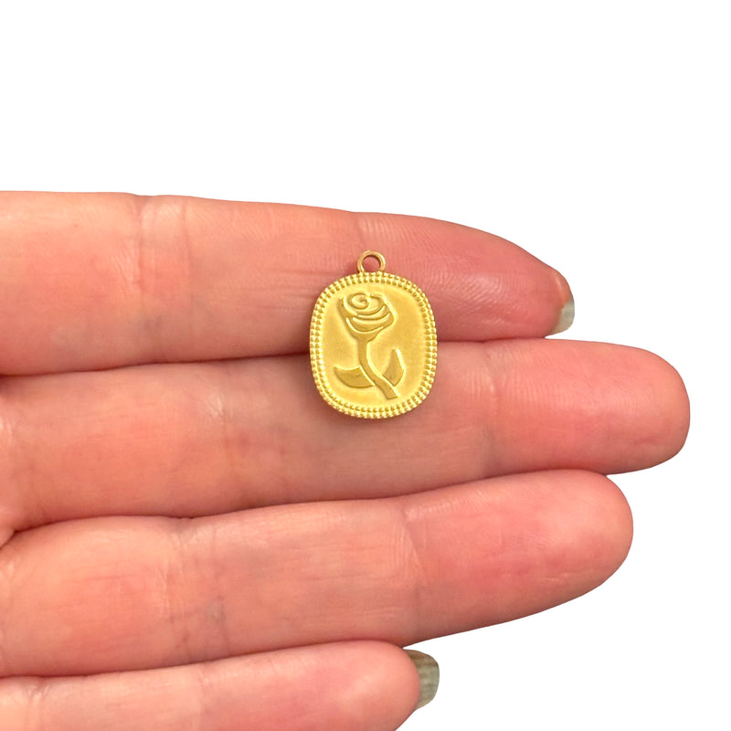 Waterproof Stainless Steel 24Kt Gold Plated Rose Medallion Charm