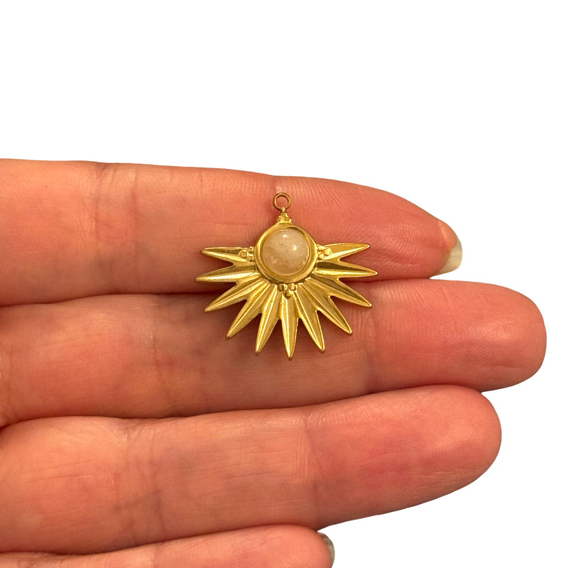 Waterproof Stainless Steel 24Kt Gold Plated Sunburst Cabochon Charm