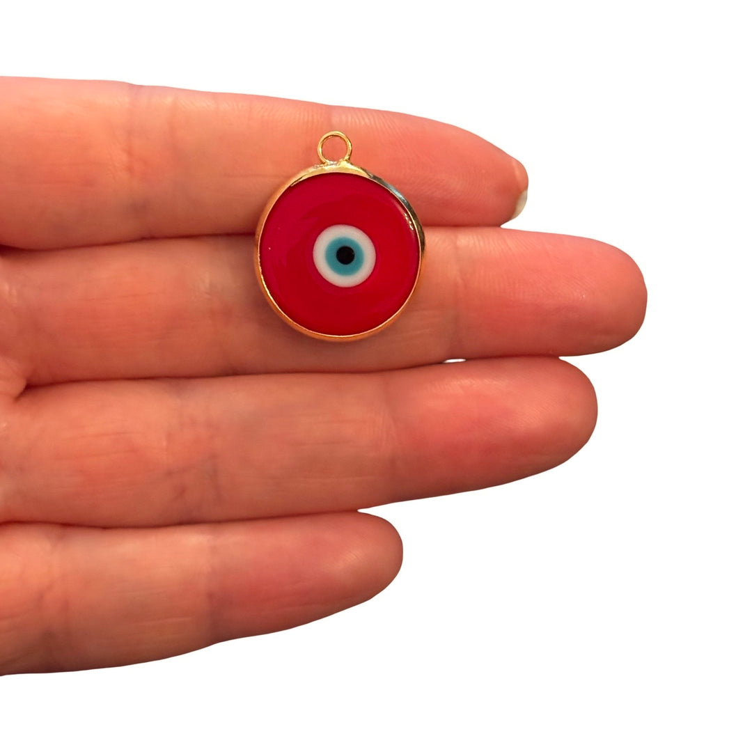 Handmade Red Murano Glass Evil Eye Pendant – 24Kt Gold Plated Nazar Charm, Large Round Glass Pendant