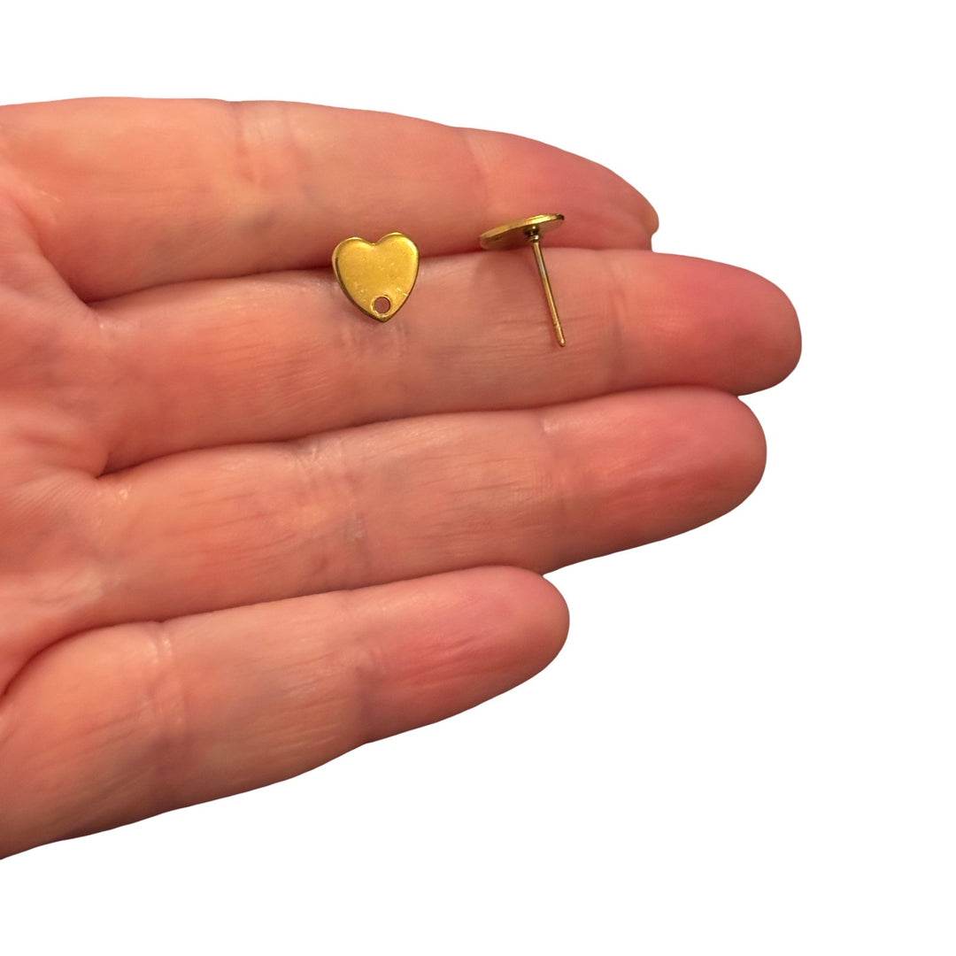 Waterproof 316L Stainless Steel PVD Gold Plated Heart Earring Stud Connector – Tarnish Resistant Mini Heart Post, Jewellery Making Findings