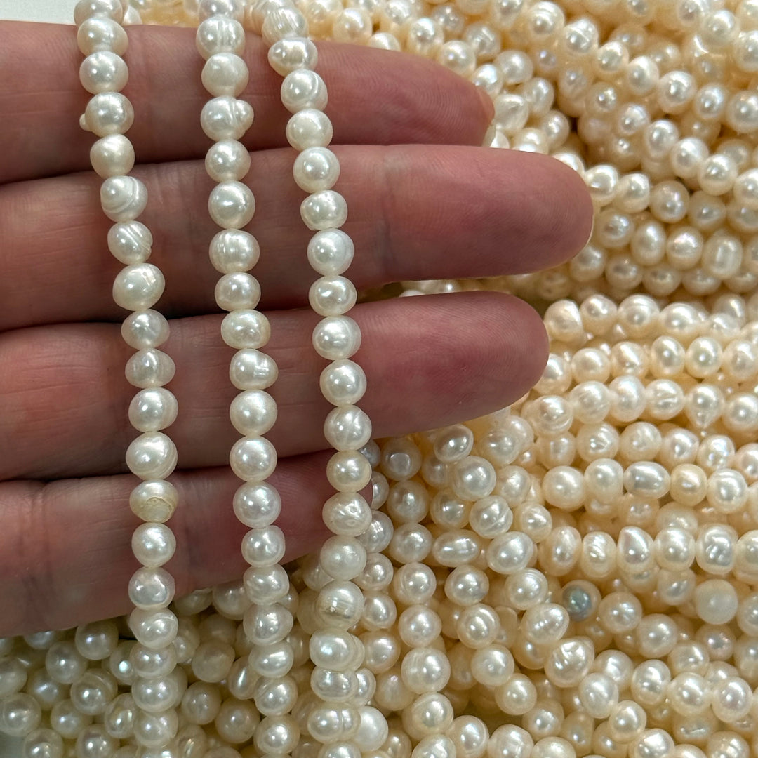 Ivory White Freshwater Potato Pearl Strand – Natural Cultured Pearl Beads, 4x5mm, Approx. 85 Pearls