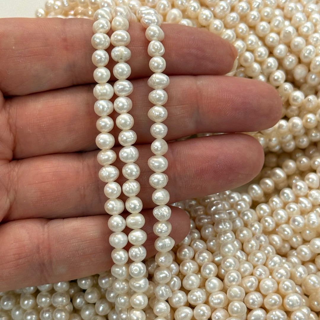 Ivory White Freshwater Potato Pearl Strand – Natural Cultured Pearl Beads, 5x6mm, Approx. 69 Pearls
