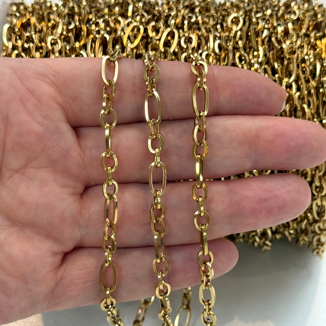 Waterproof Stainless Steel PVD Gold Plated Open Link Chain – Mixed Oval Cable Chain