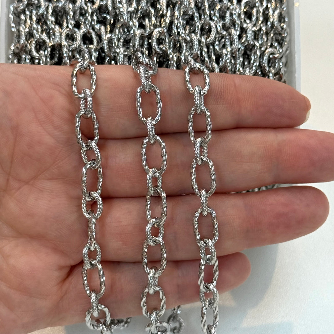 Stainless Steel Textured Open Link Chain – Oval Cable Chain, Sold by the Meter