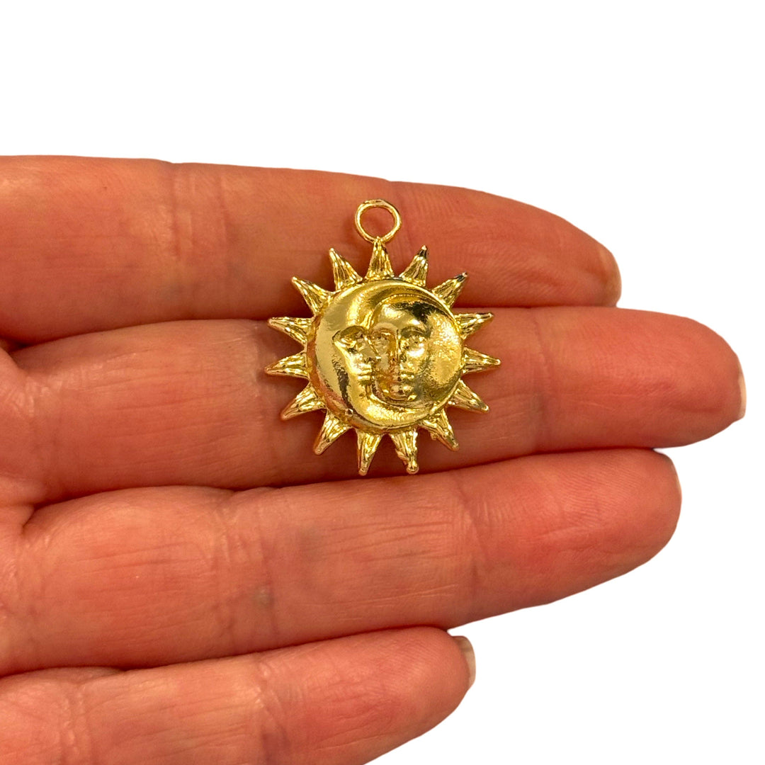 24Kt Gold Plated Sun &amp; Moon Pendant – Celestial Astrology Charm