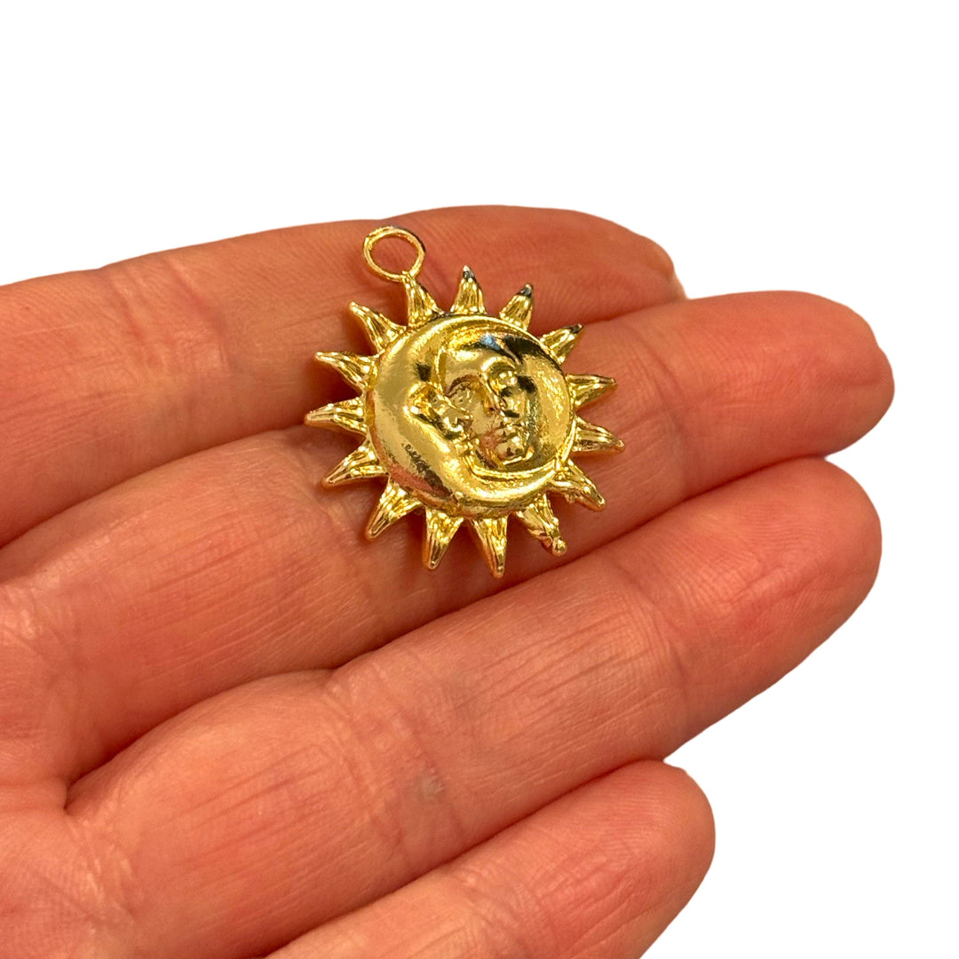 24Kt Gold Plated Sun &amp; Moon Pendant – Celestial Astrology Charm