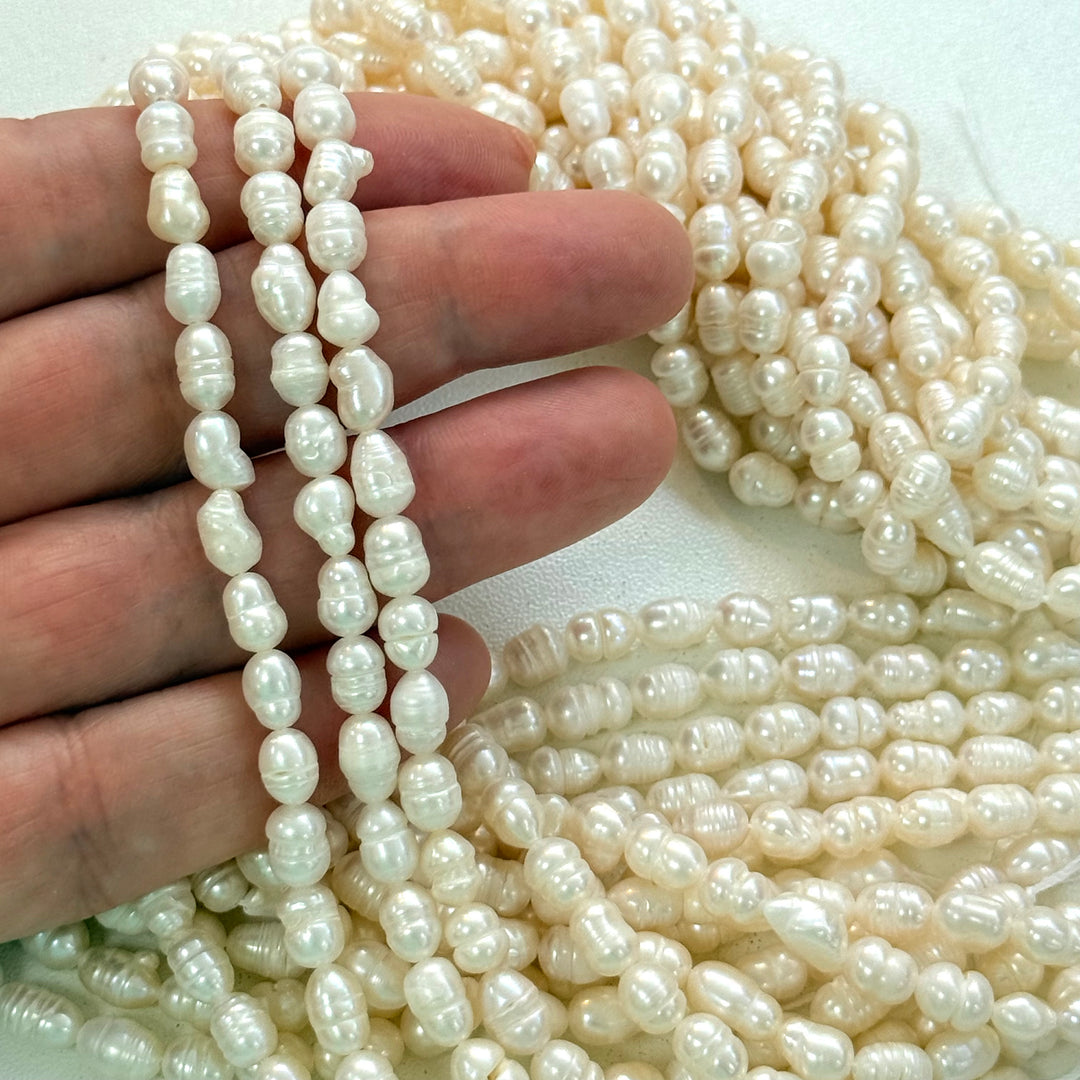 Ivory White Freshwater Baroque Pearl Strand – Natural White Cultured Pearls, 6x5mm, Approx. 48 Pearls