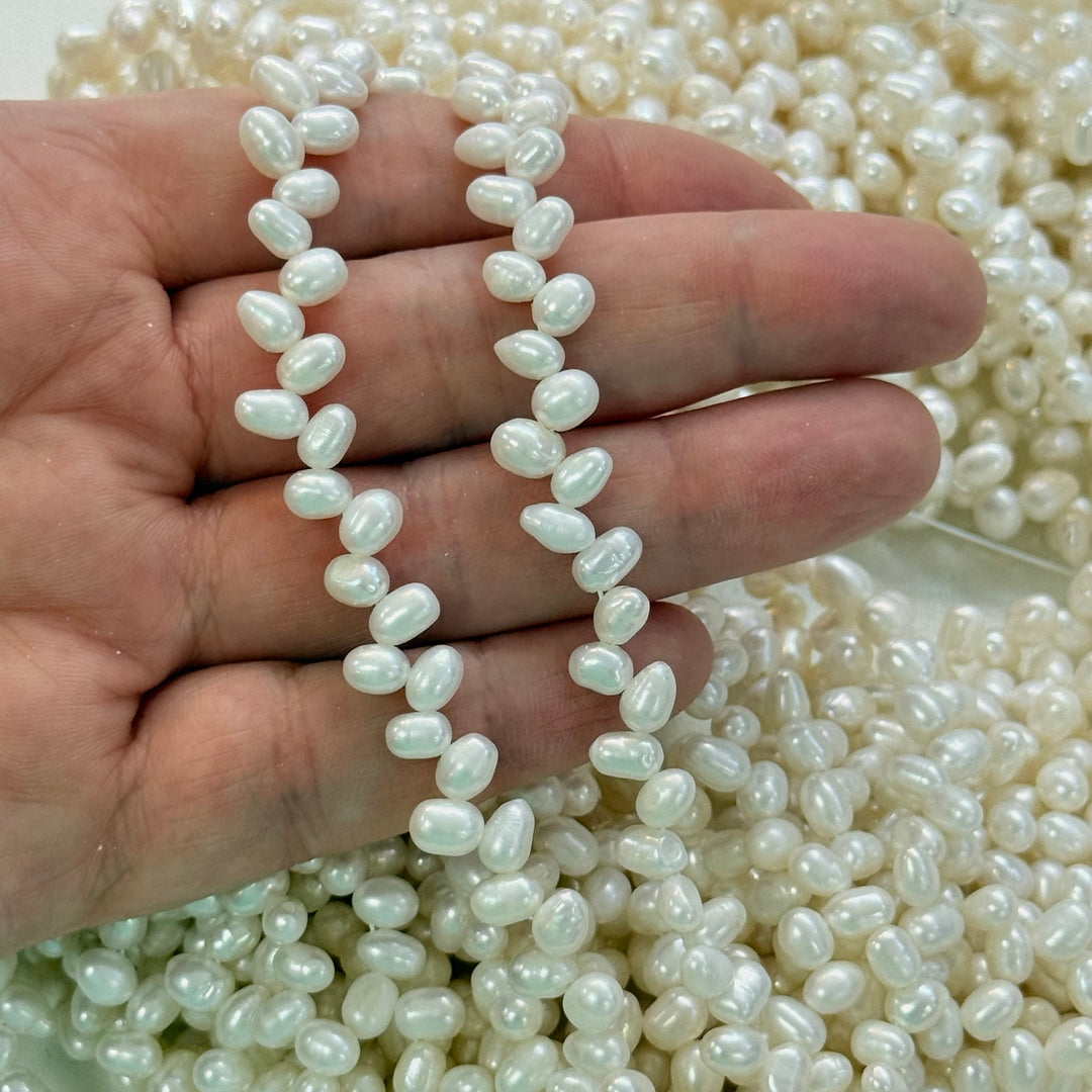 Ivory White Top Drilled Freshwater Potato Pearl Strand – Natural Cultured Pearl Beads, 6x4mm, Approx. 86 Pearls