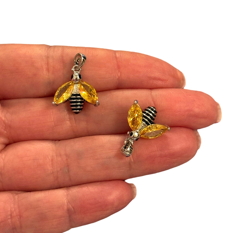 Waterproof Stainless Steel  CZ, Bumblebee Charm With Bail