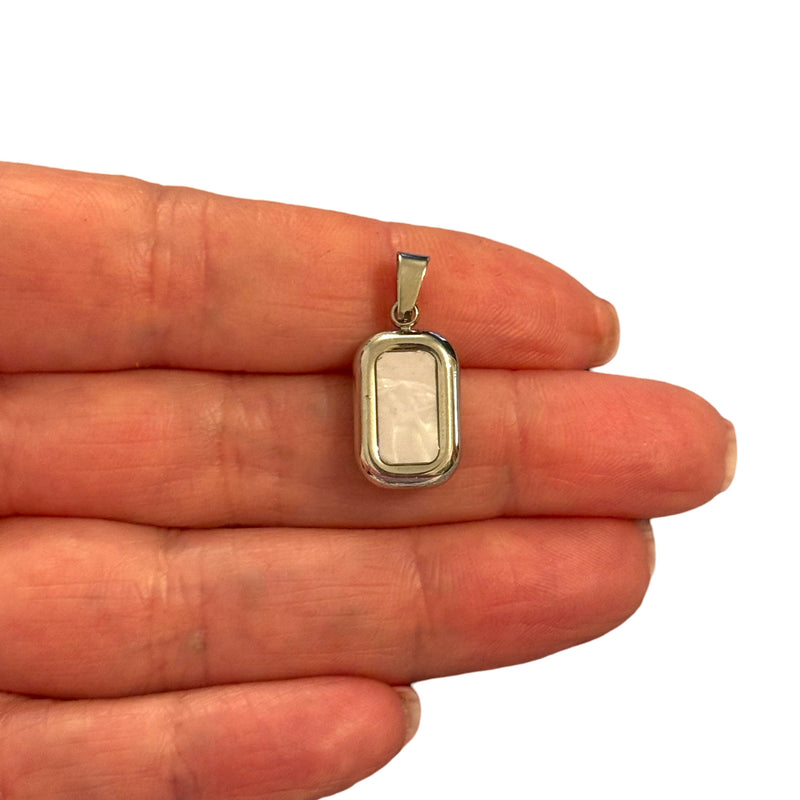 Waterproof Mother of Pearl Charm, Stainless Steel Rectangle Pendant