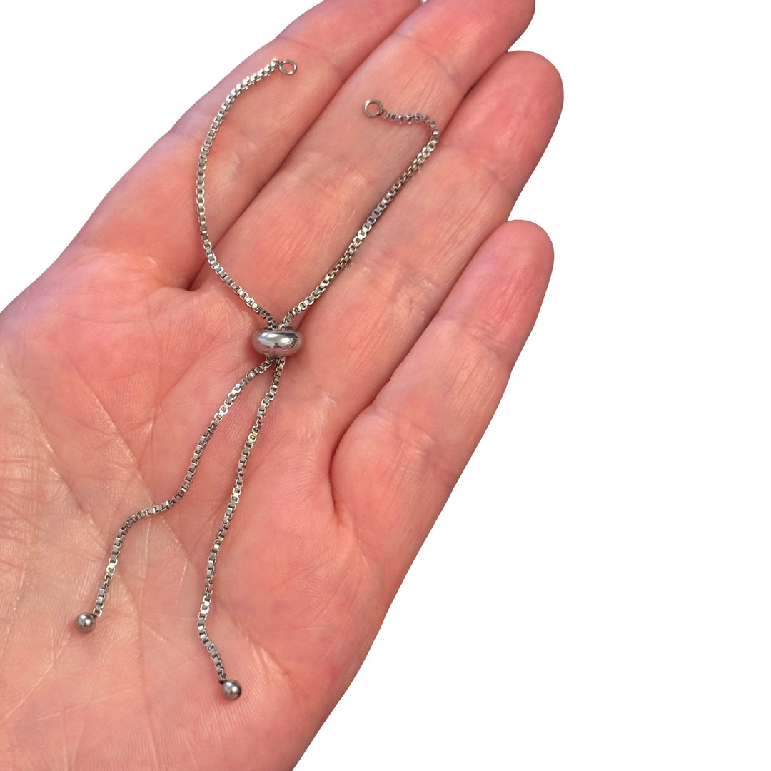 316L Stainless Steel Adjustable Slider Bracelet Chain – Box Chain Bracelet Base with Slider Clasp, Silver
