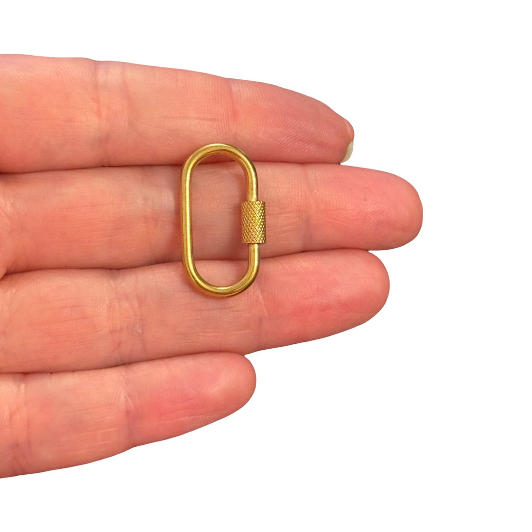 Waterproof 316L Stainless Steel PVD Gold Plated Screw Lock Connector – Oval Carabiner Clasp, 27x15mm