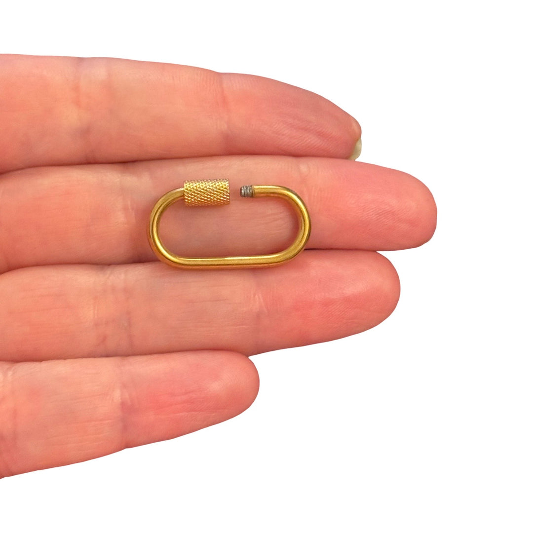 Waterproof 316L Stainless Steel PVD Gold Plated Screw Lock Connector – Oval Carabiner Clasp, 27x15mm